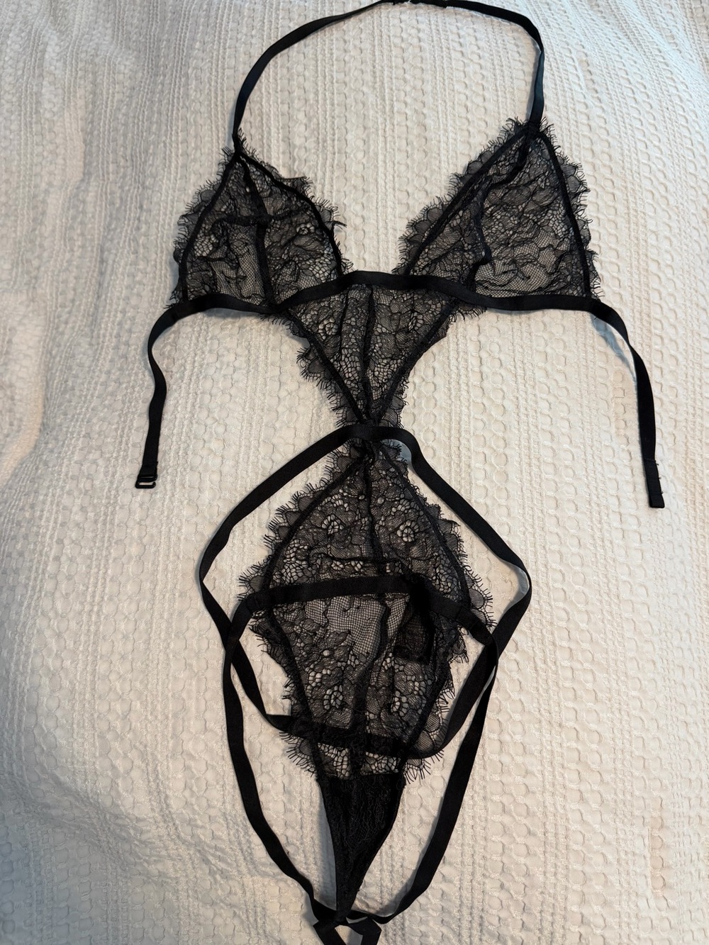 Victoria's Secret Black Sheer Lace Strappy Bodysuit